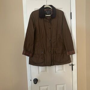 Barbour Brown Jacket with Plaid Accents